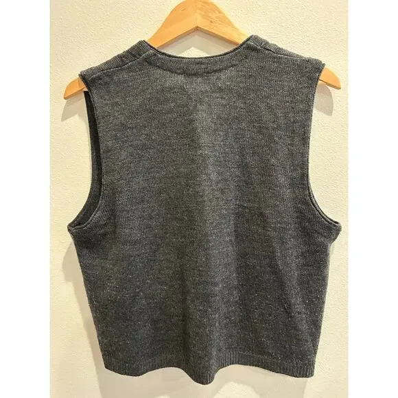 Vintage Sag Harbour dark grey gold button v neck sweater vest sz M-L - Picture 8 of 8